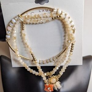 Lauren Conrad Gold Tone and Beaded Stretch Bracelet Trio‎